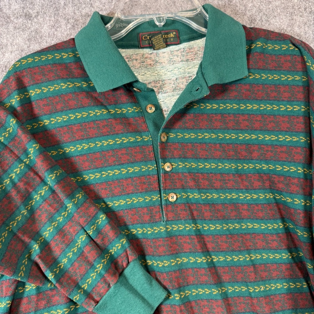 Vintage Southwestern Polo Rugby Shirt Mens L Geometric Long Sleeve 90s Preppy
